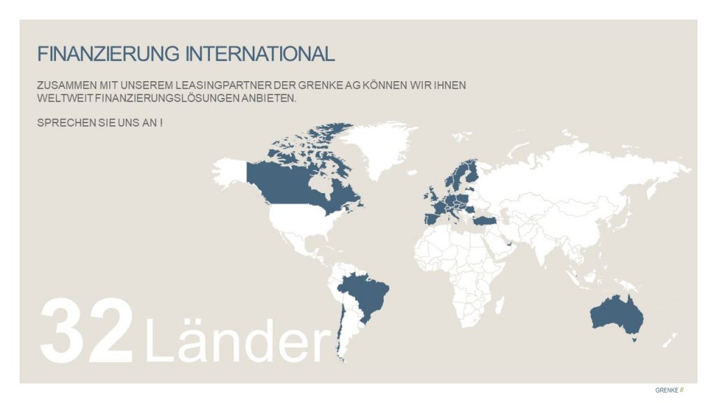 Weltkarte Finanzierung in über 30 Ländern möglich